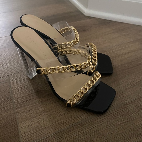 NWT acrylic and gold chain block heels - Picture 2 of 4